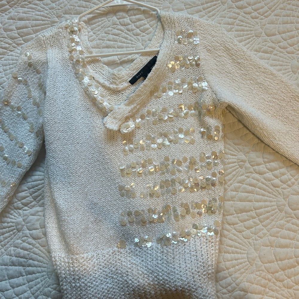 Marc Jacobs Cream V-Neck Sweater with Sequins